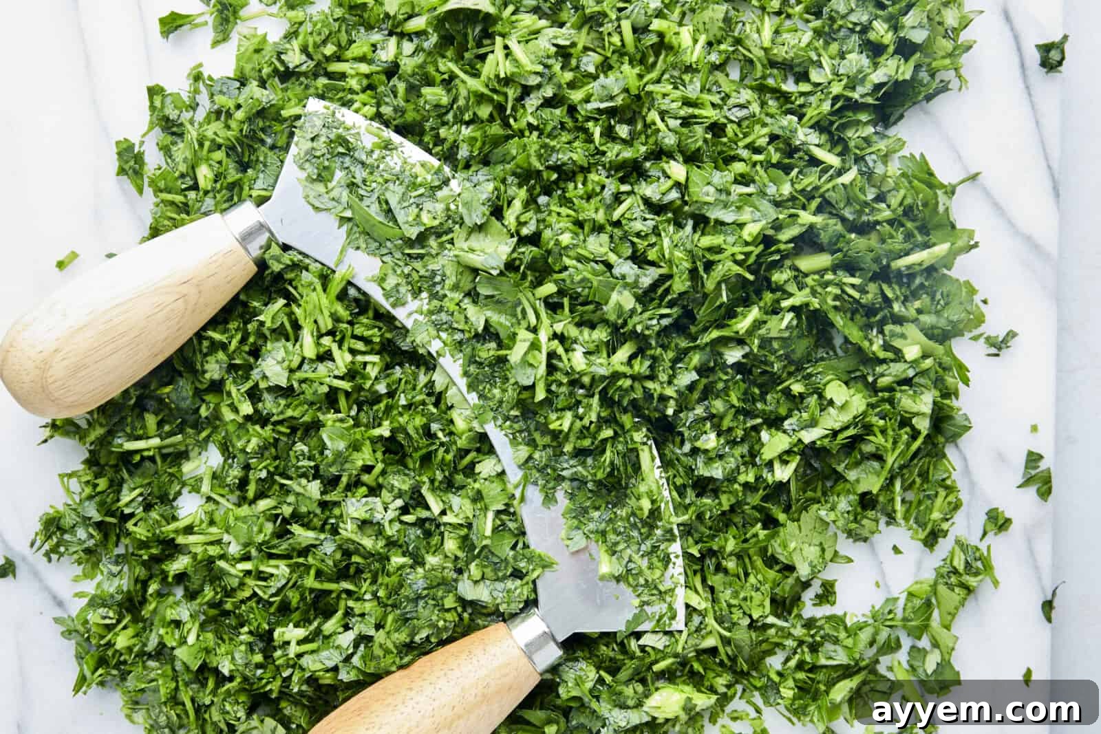Chopped mint and parsley.