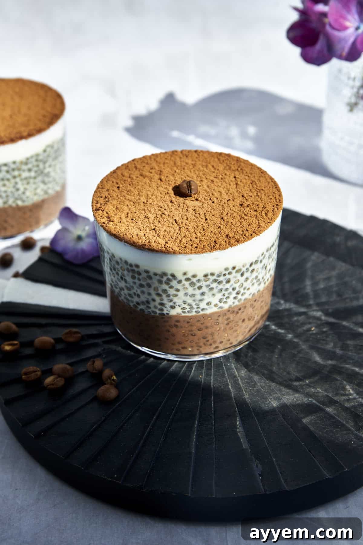 Tiramisu Chia Seed Pudding, layered with vanilla and coffee-chocolate flavors.