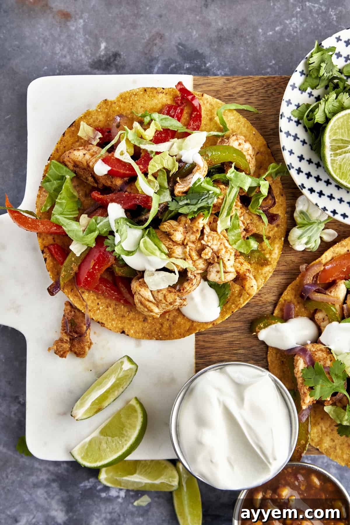 An air fryer chicken fajita taco.