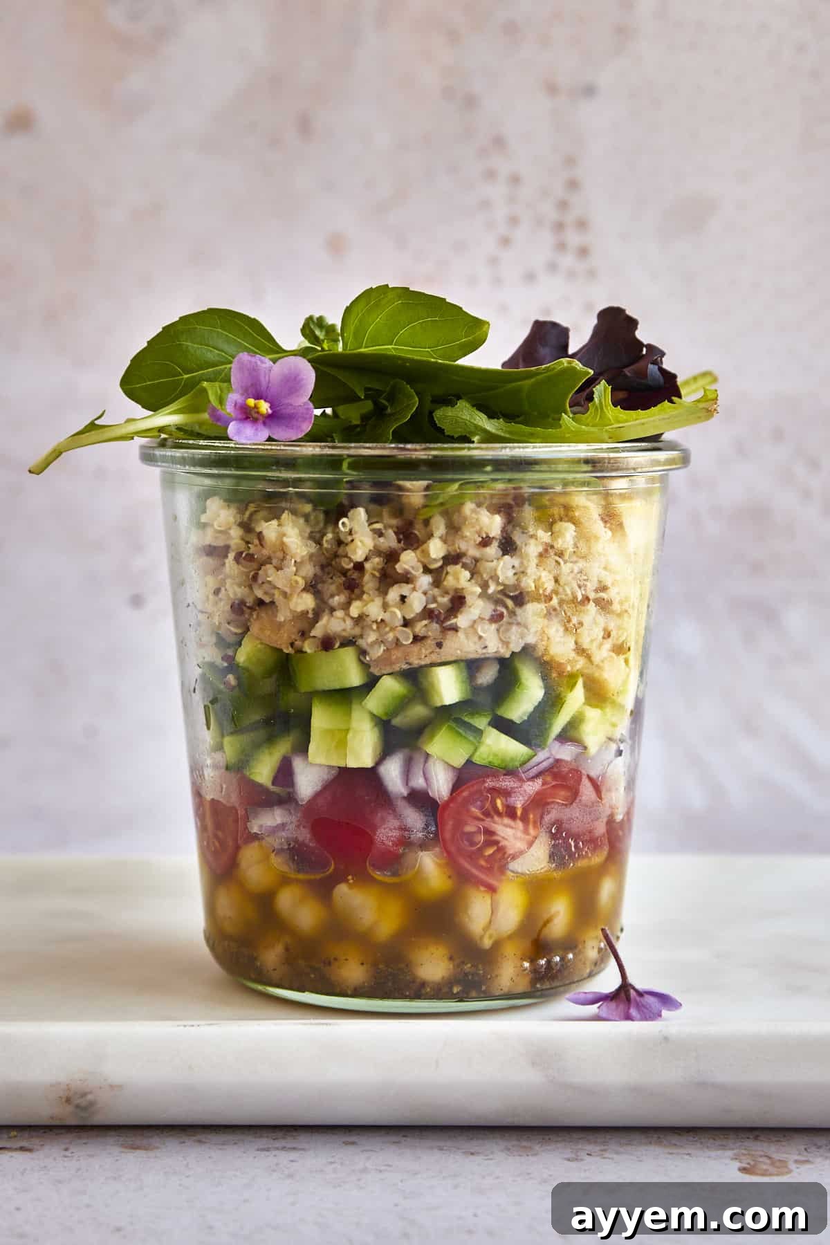 A Mediterranean Quinoa Salad in a Jar.