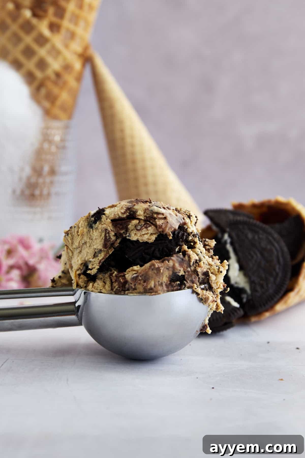 A bowl of mocha Oreo no churn ice cream.