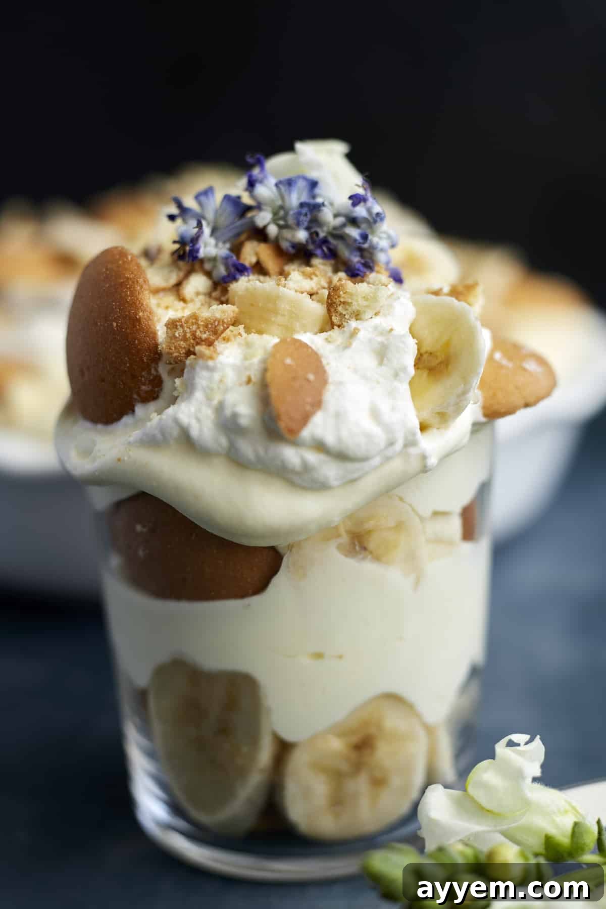 A creamy, layered copycat Magnolia Bakery banana pudding, topped with whipped cream.