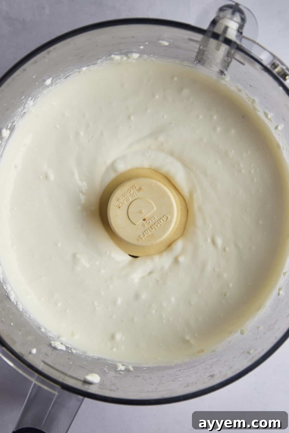 Anatolian Poached Eggs with Cottage Cheese 4 Blended cottage cheese mixture, smooth and creamy, for Turkish poached eggs with cottage cheese.