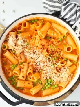 overhead image of one pot spicy rigatoni