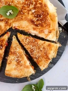 sliced of skillet veggie phyllo pie
