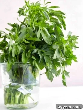 A jar of fresh parsley.