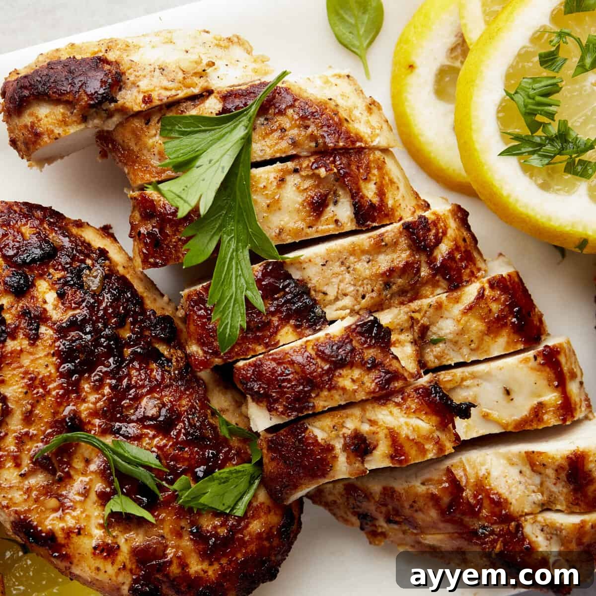 Classic Greek Lemon Chicken 6 Sliced Greek lemon chicken breasts.