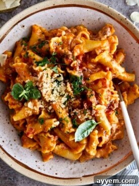 A hearty bowl of One Pot Lasagna Pasta, rich with tomato sauce, melted cheese, and tender pasta.