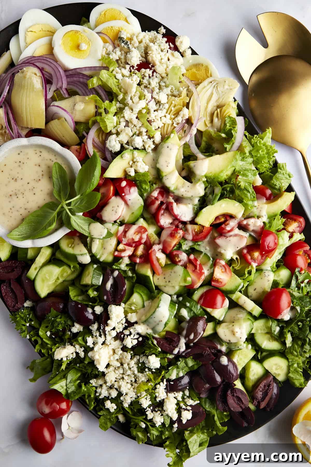 Vibrant Mediterranean Cobb 2 A platter of Middle Eastern Cobb Salad.