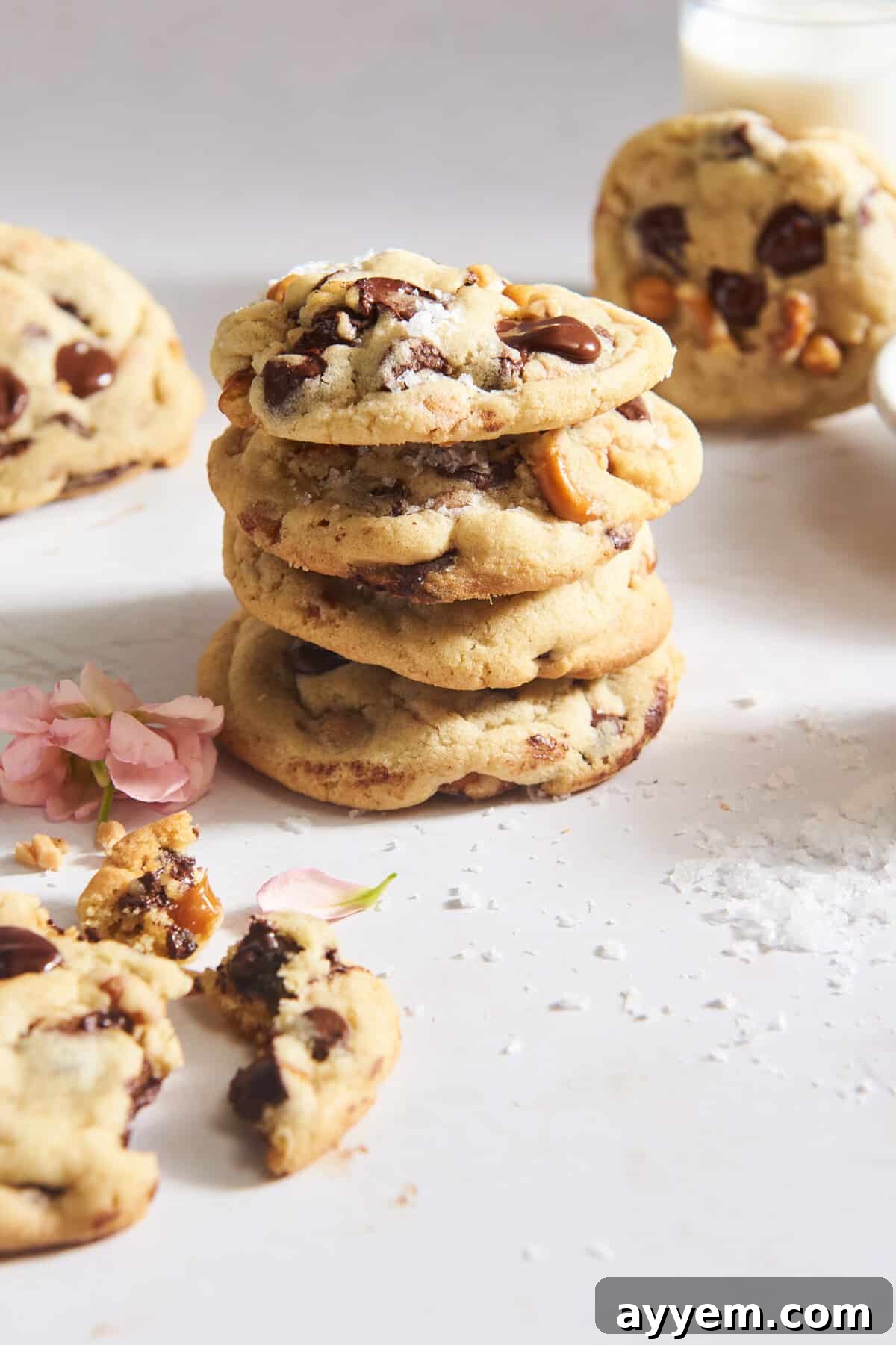 A stack of four kitchen sink cookies.