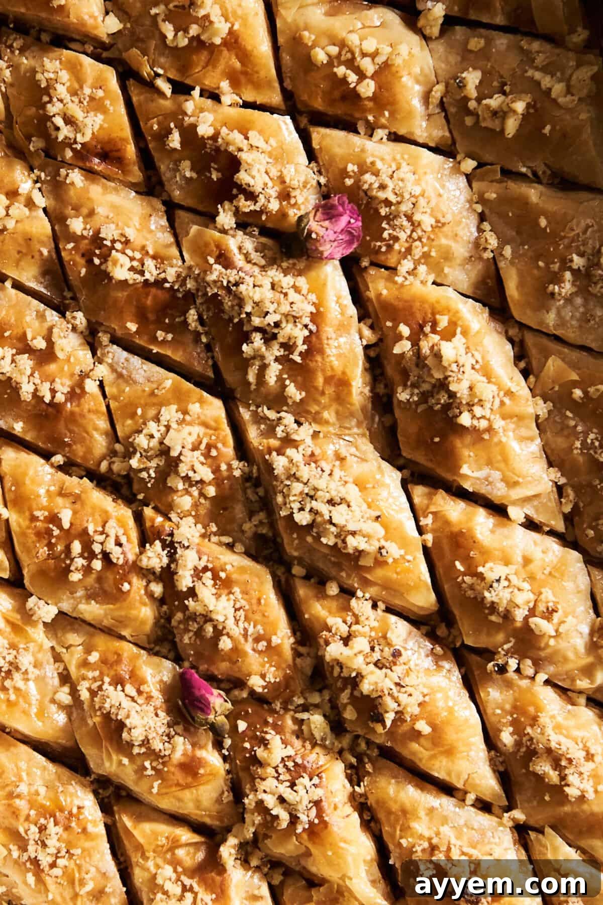 The Ultimate Baklava Recipe Guide 3 Baklava diamonds in a baking dish.