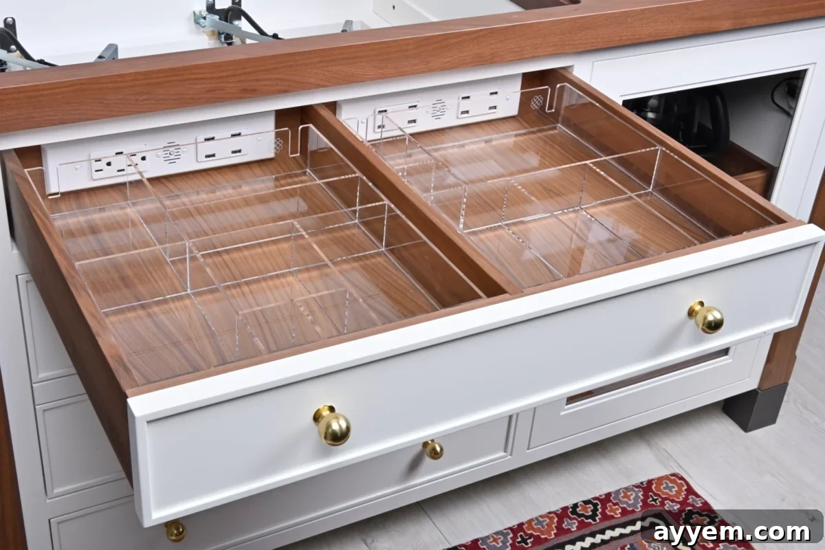 empty drawer with organizers in it.