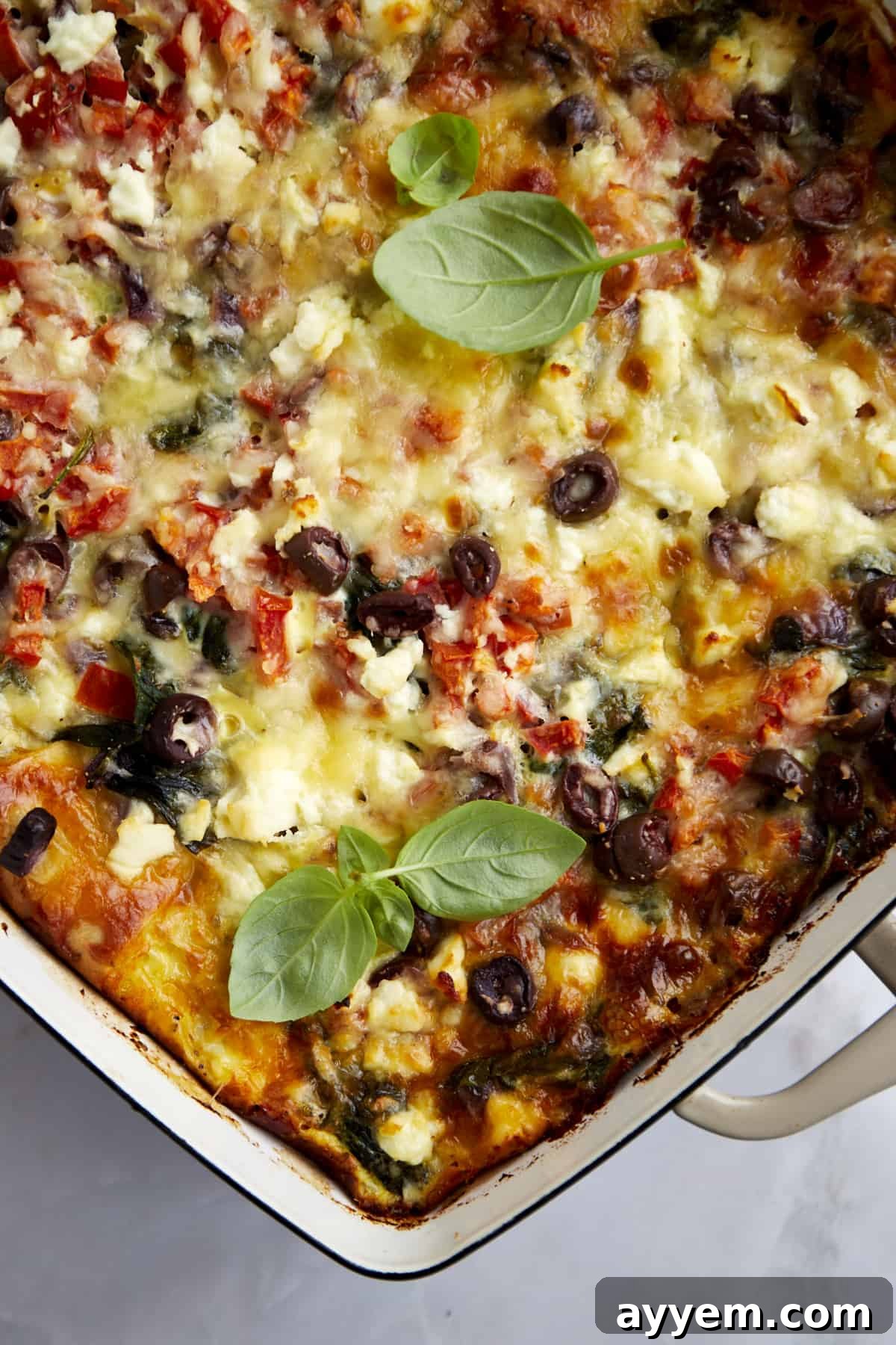 Greek Egg Bake Casserole, golden and delicious, ready to be served.
