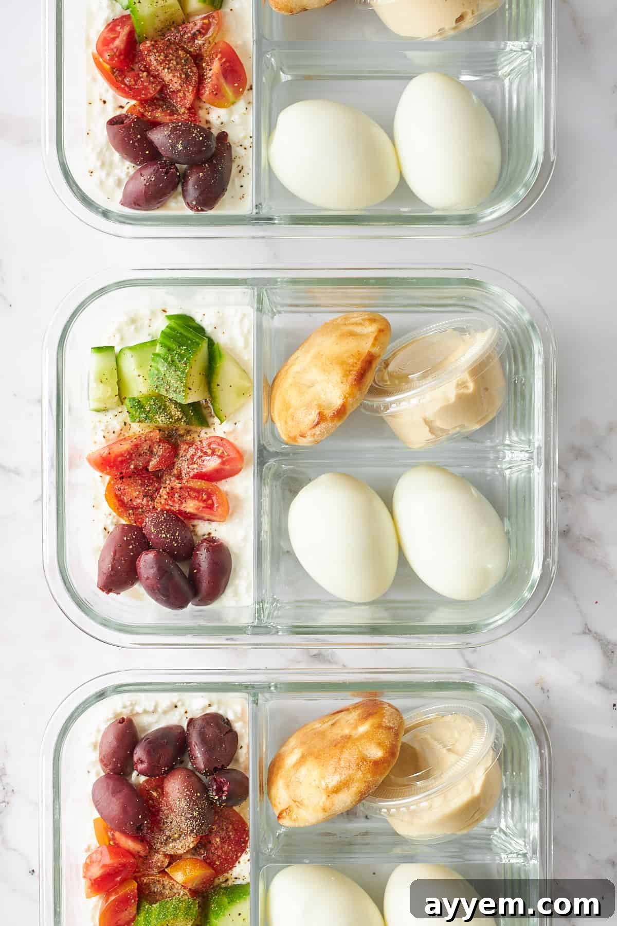 Cottage cheese salad meal prep jars ready to be stored or served.