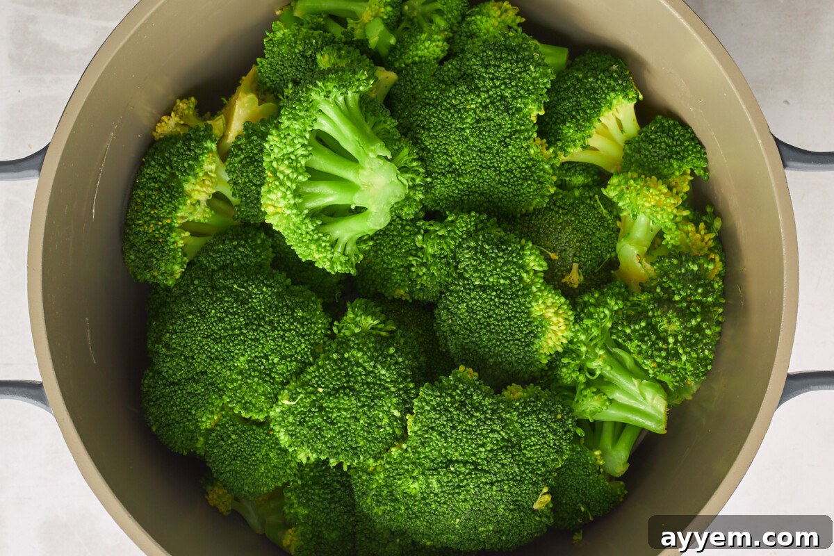 Steamed broccoli in a pot.