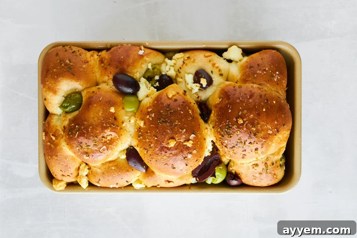 Baked feta olive bread.