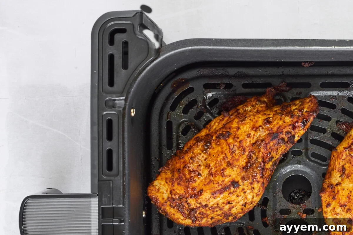 Cooked copycat chipotle chicken in an air fryer.