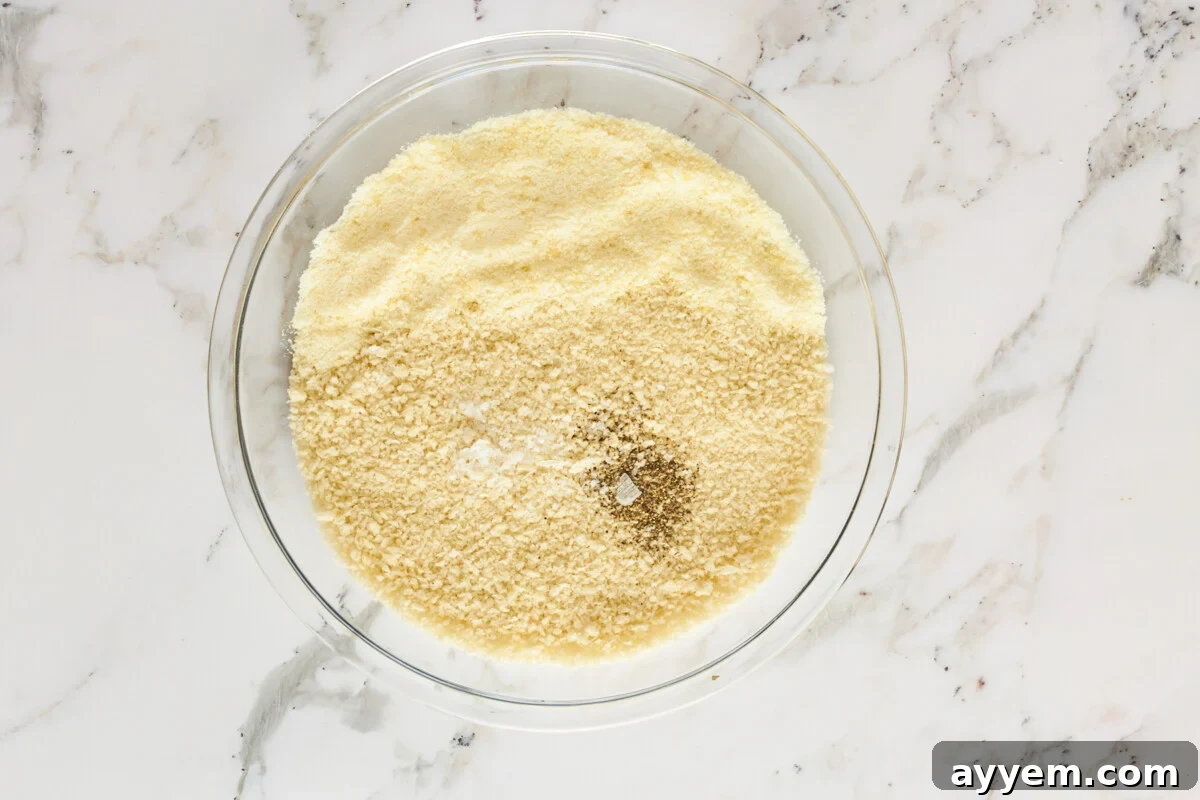 A bowl of breadcrumbs, seasonings, and cheese for breading.
