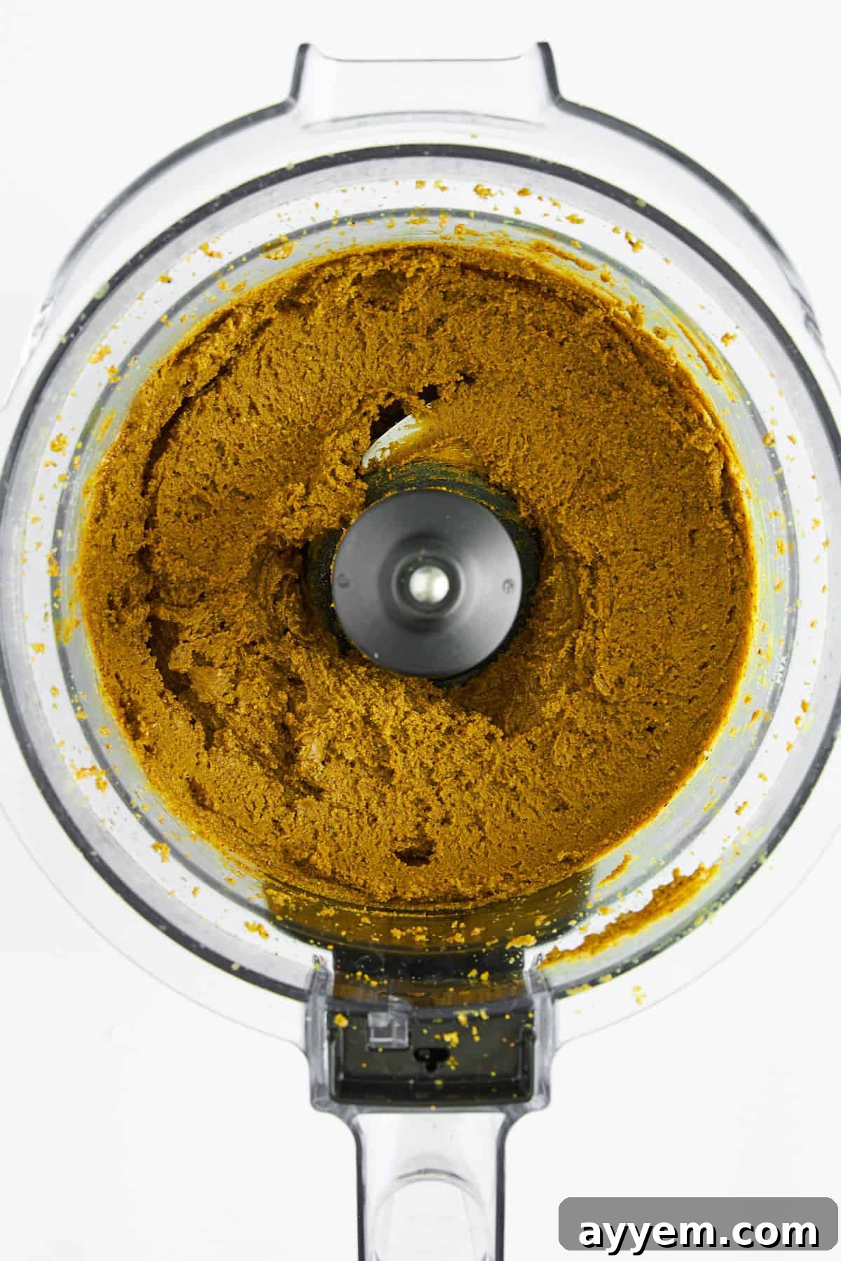 Pistachio butter in a food processor. 