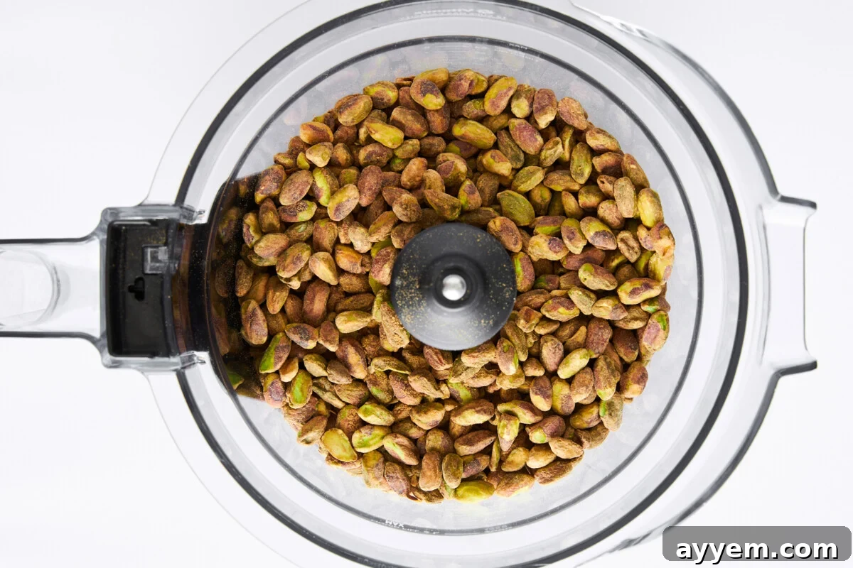 Pistachios in a food processor.