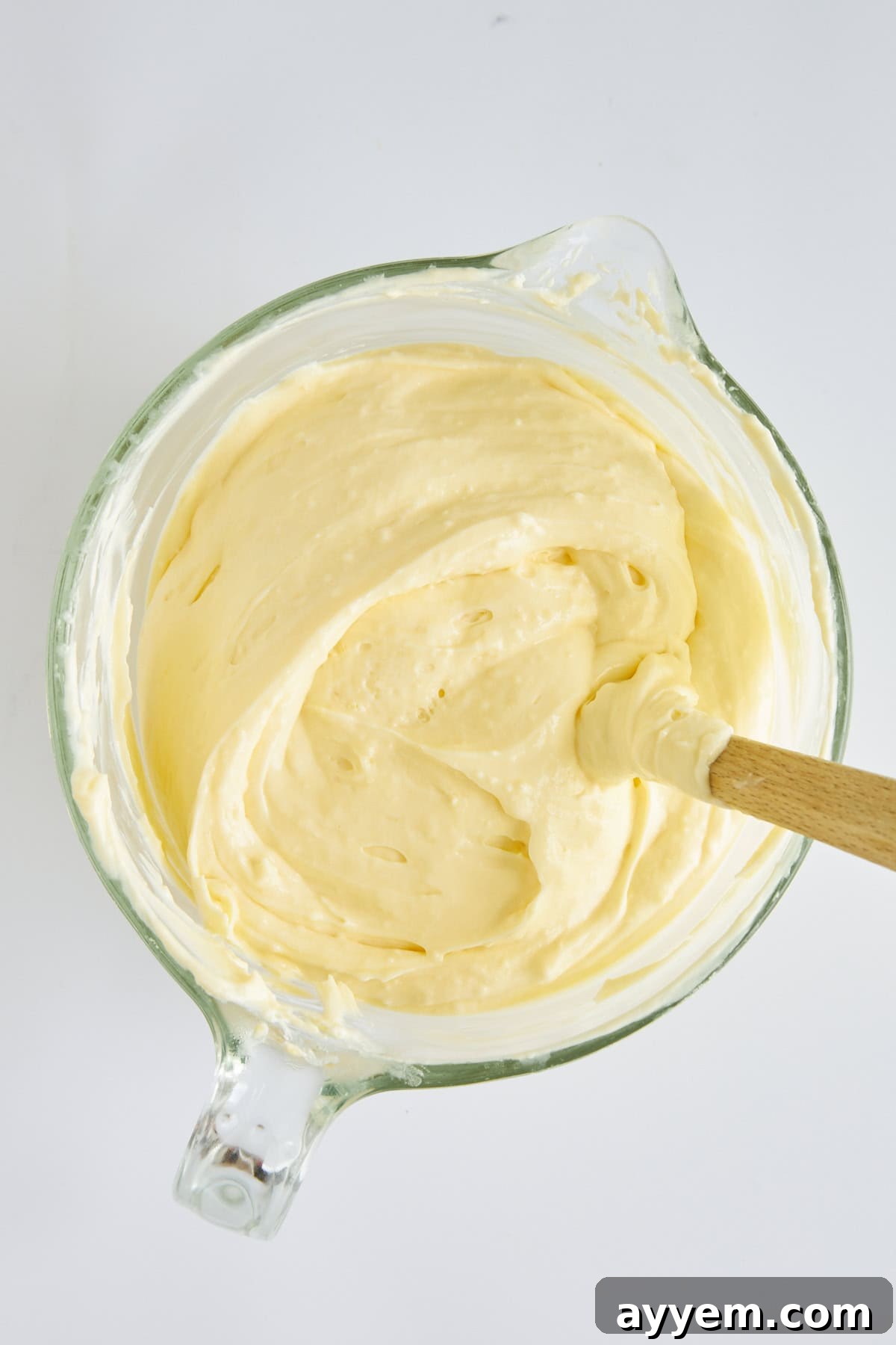 The smooth, creamy pudding mixture for an easy banana pudding recipe, ready to be layered.