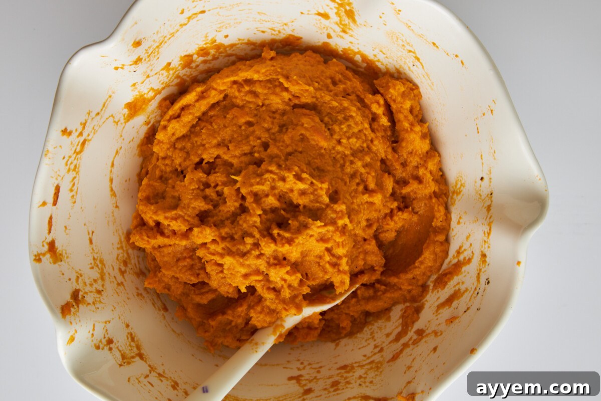 A bowl of dairy free mashed sweet potatoes.