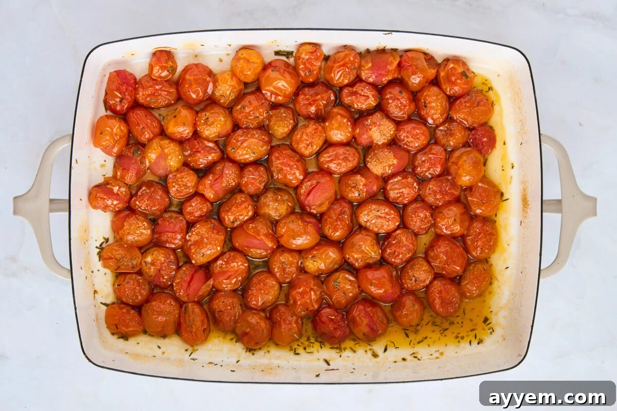 Baked cherry tomatoes, soft and juicy.