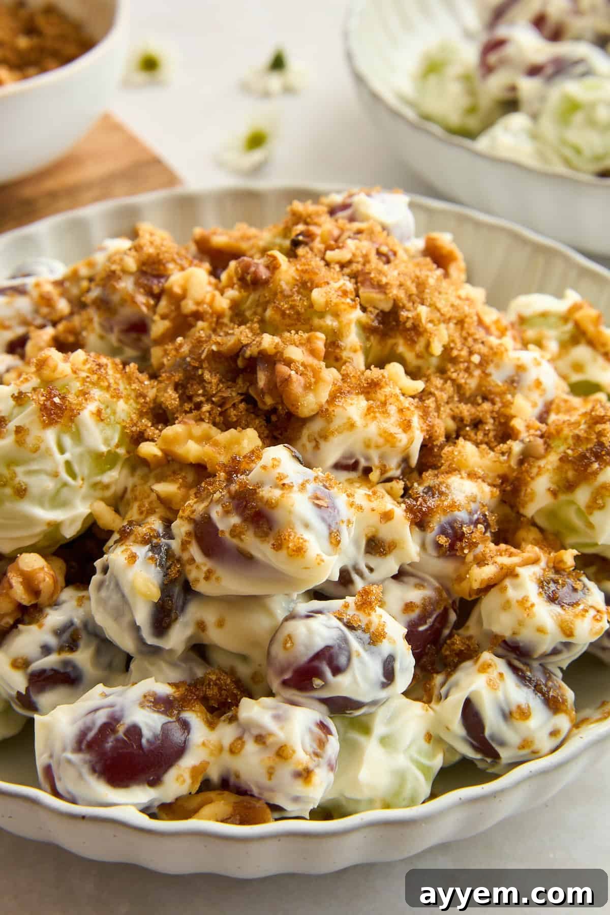 A bowl of Mediterranean-inspired grape salad with a beautiful presentation.