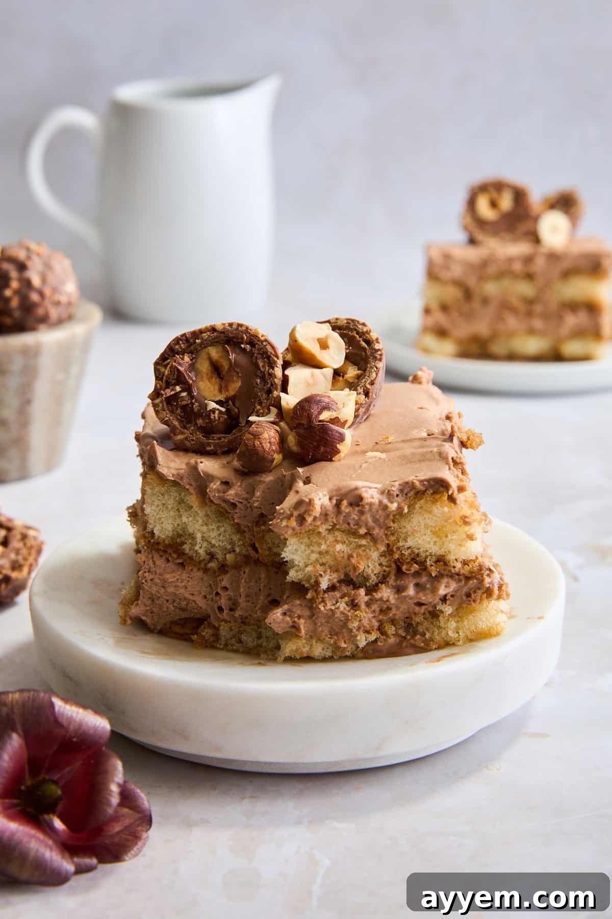 A slice of Nutella tiramisu on a plate.