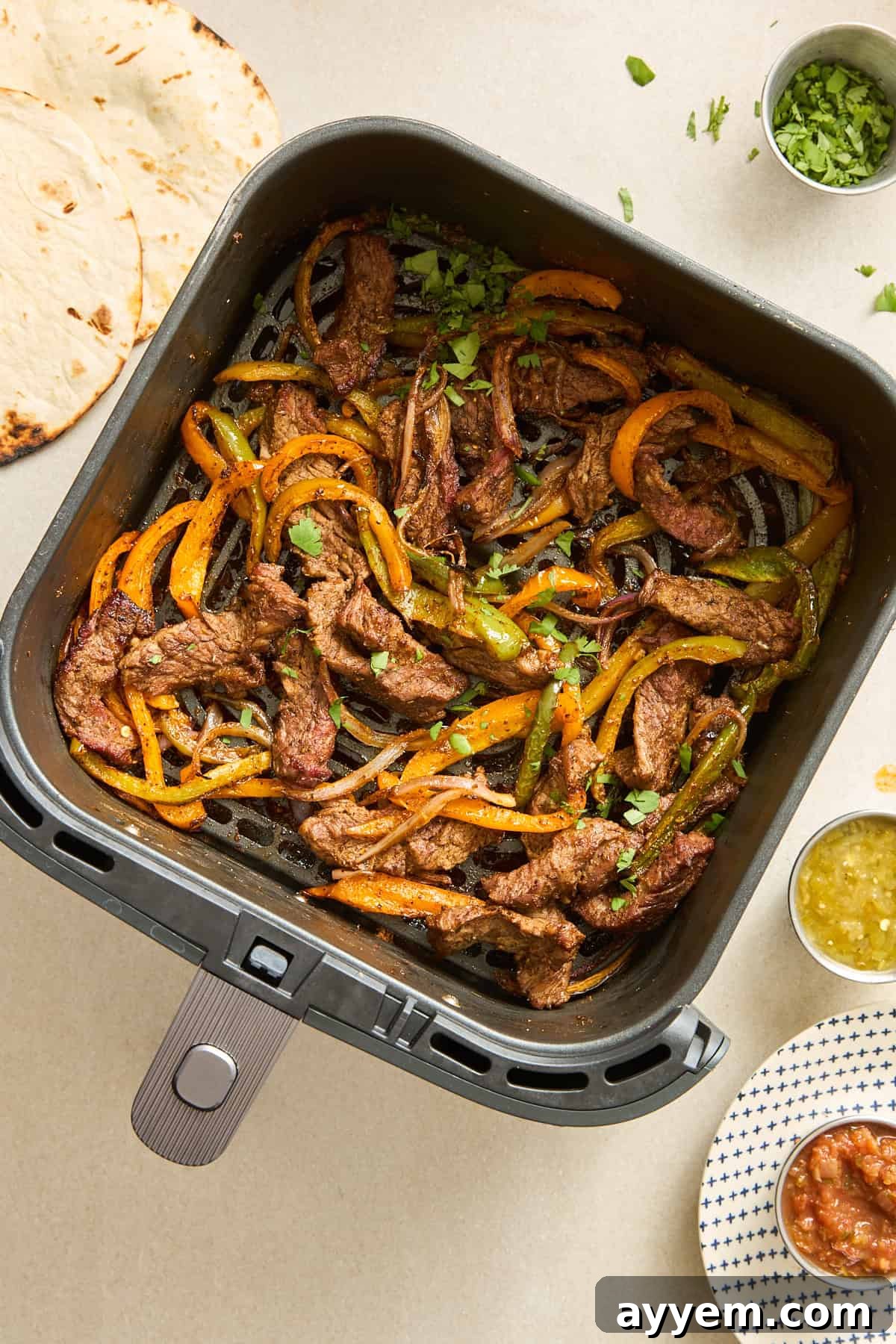 Air Fryer Steak Fajitas ready to eat