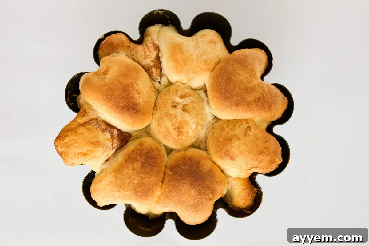 Baked Cinnamon Sugar Pull Apart Bread in a bundt pan.