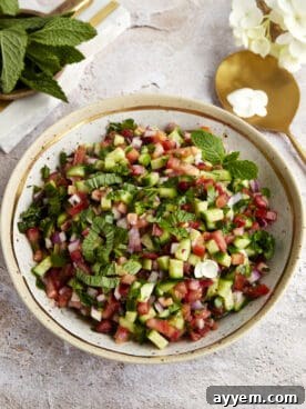 Shirazi Salad, a refreshing cucumber and tomato salad.