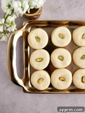 Ghraybeh, Middle Eastern shortbread cookies, soft, buttery, and sweet.