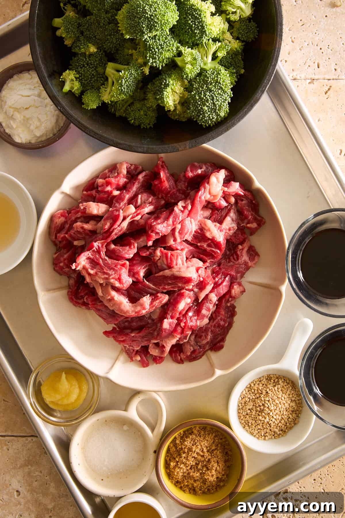 Ingredients to make air fryer beef and broccoli. 