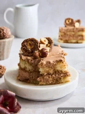 A slice of Nutella tiramisu on a plate.
