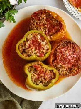 Slow cooker Mediterranean stuffed peppers on a plate.