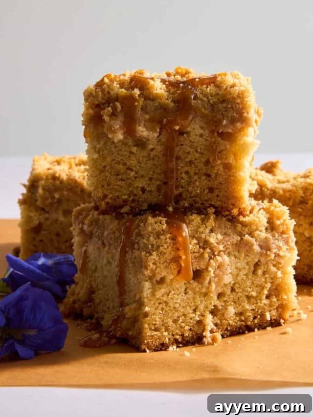 A rustic Apple Crumb Cake, with a golden-brown crumb topping and a tender cake base.