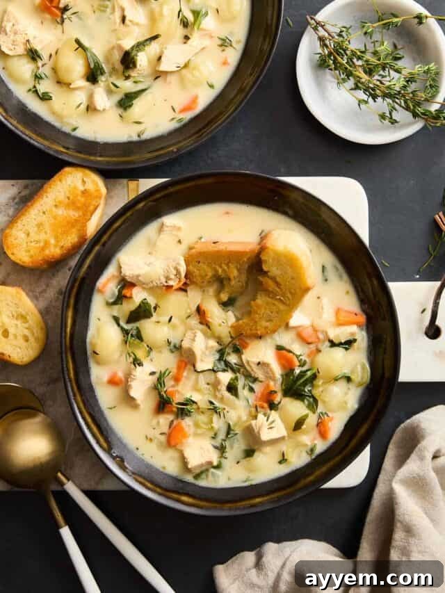 A bowl of copycat Olive Garden chicken gnocchi soup.