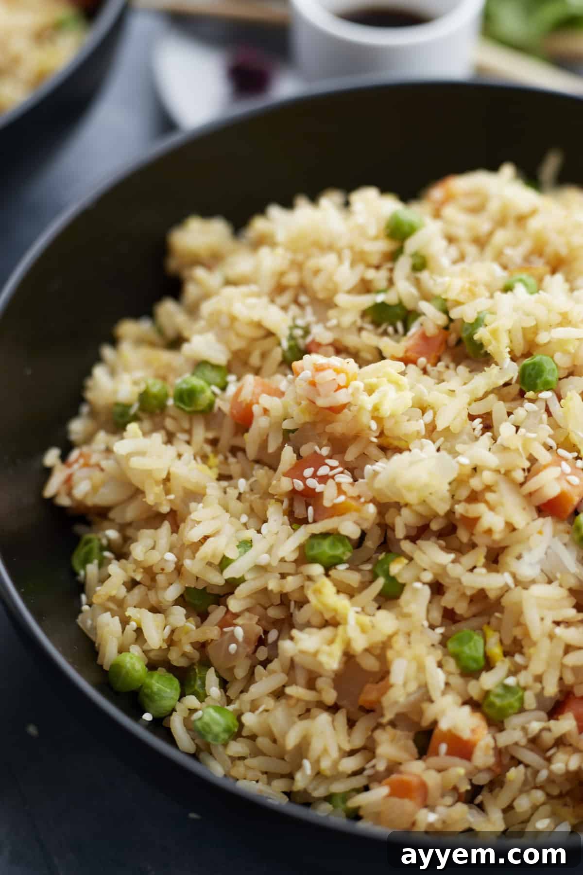 close up image of wok egg fried rice